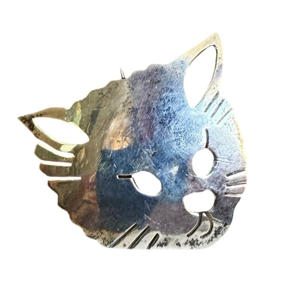 Mexican Sterling Cat Face Brooch • TS‑26 (? Second Digit Faint) MEX 925 • 8.24g